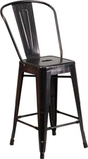 24'' Black Antique Gold Metal Indoor-Outdoor Counter Height Stool - Industrial 