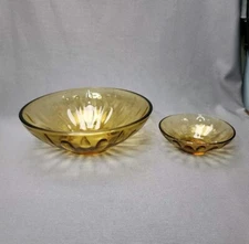 Serving Bowls Chip & Dip Hazel Atlas Lyric Gold Amber Glass Mid-Century Modern