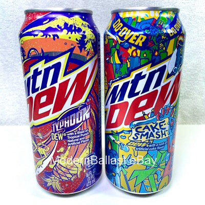 MTN Mountain Dew Cake Smash & Typhoon Tropical Flavor Party SET 16 Fl Oz Can NOS