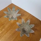 Pair Of Lavorazione arte Murano Teal & Pink 8 Petal Flower Vase Tealight Holder