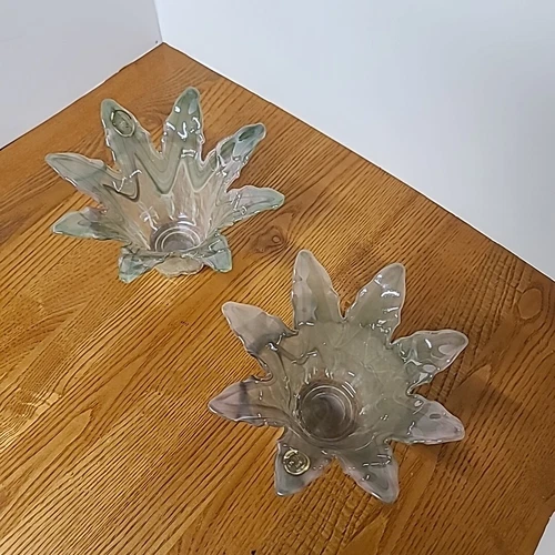 Pair Of Lavorazione arte Murano Teal & Pink 8 Petal Flower Vase Tealight Holder