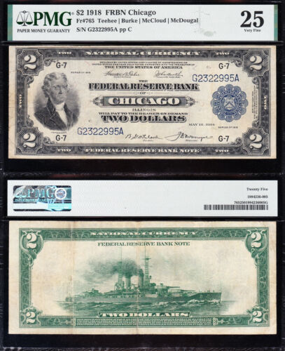 VERY NICE *RARE* Bold & Crisp VF 1918 $2 "BATTLESHIP" FRBN Note! PMG 25! 22995A - Picture 1 of 3
