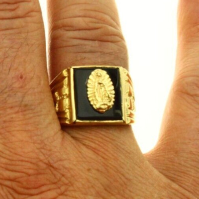Virgin Mary Guadalupe Religion Onyx New Men Ring New Real 14k Gold 8 Gr Size 10