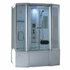 Freestanding Rectangular Combination Steam Shower with Jetted Tub