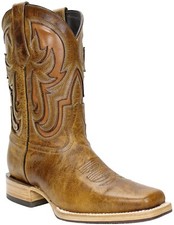 Men Genuine Leather Ranch Handcrafted Quality Western Square Toe Honey Boots
