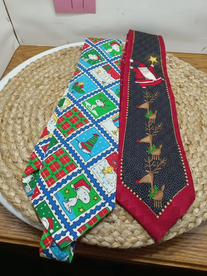 Corbata Snoopy Woodstock Cuello Seda Borgoña Papá Noel Foto 2 de 4