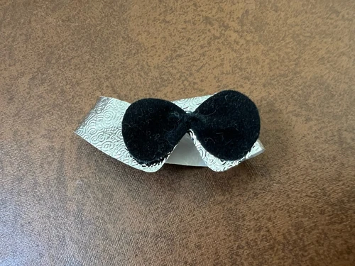 Vintage Barbie Ken Textured Silver + Black Bow Tie Collar Accessory