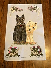 Scottie Dog Kitchen Tea Towel Thistle & Heather Pale Blue Cotton Glen Appin UK 
