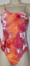 Tiedye Velvet asymmetrical leotard Girls Xlarge child pinkOrange clear adj strap
