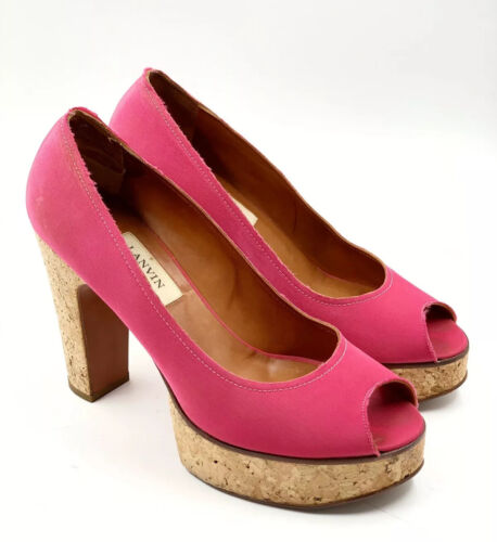 LANVIN Pink Canvas Cork Platform Pumps Size EU40 US 10 - Bild 2 von 12