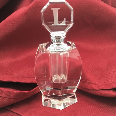 SAKS FIFTH AVENUE Crystal ''L'' Monogram Perfume Bottle 5.25 