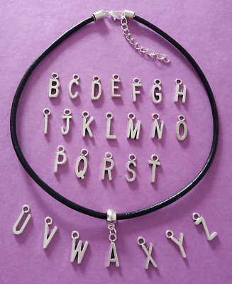 Schwarze Leder Halskette mit Anfangsbuchstabe Anhänger A-Z Charm 