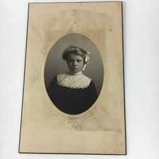 Antique Vintage Cabinet Card Photo Beautiful Girl Hair in Bow Collared Dress
