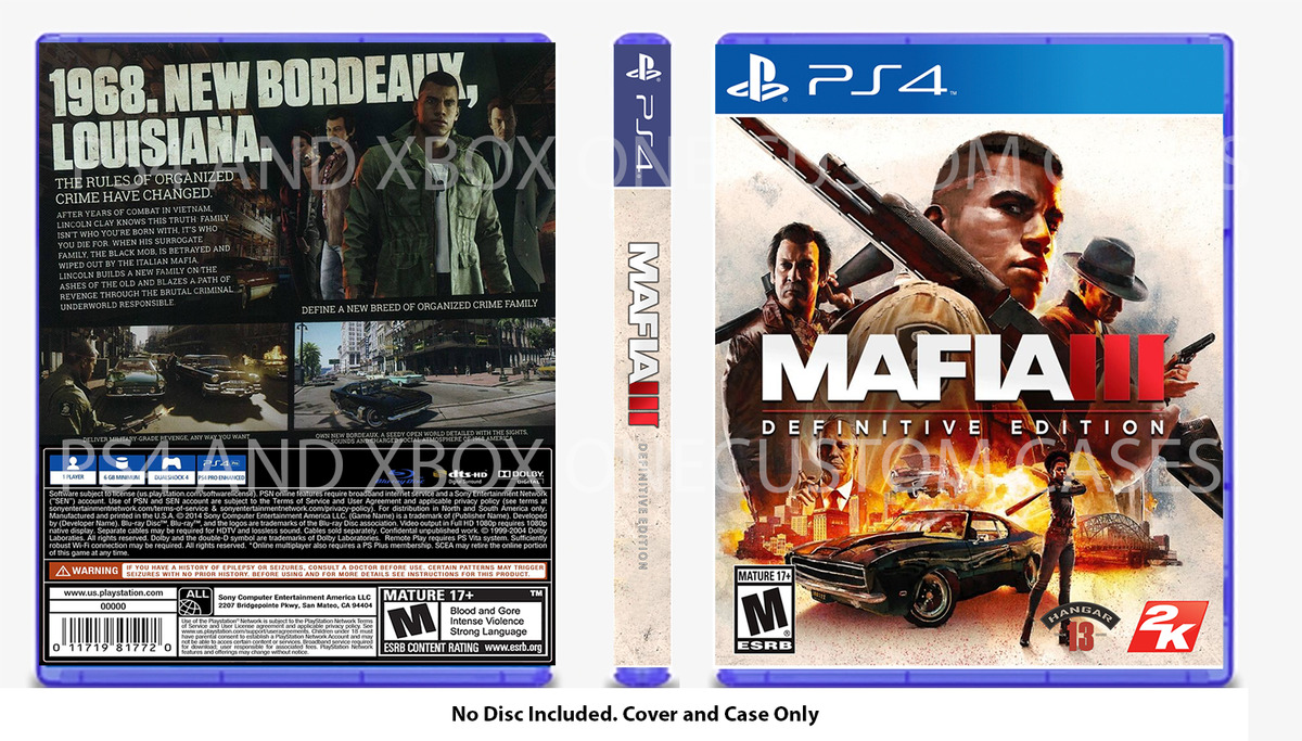 XBOX PS4 Mafia 3 Definitive CUSTOM REPLACEMENT NO DISC SEE DESCRIPTION |