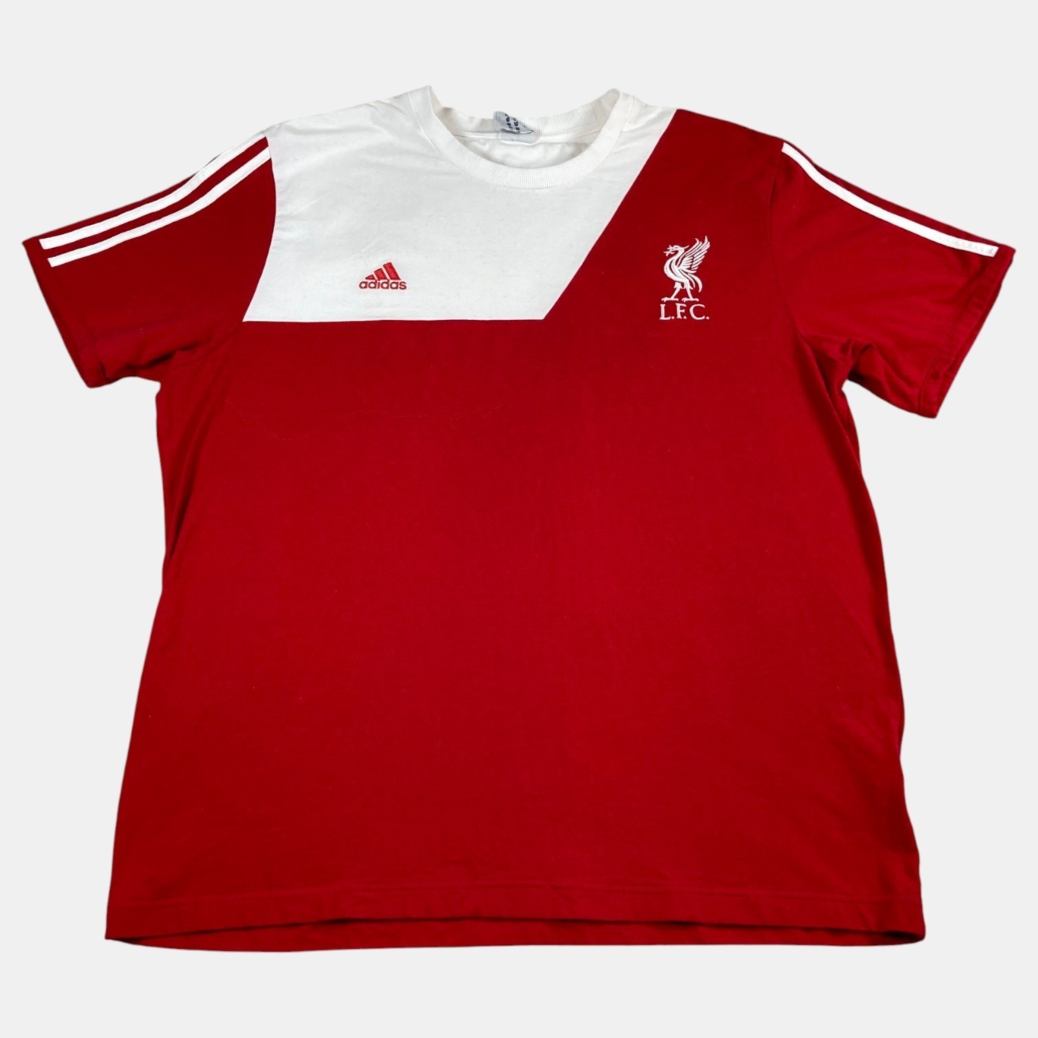 Vintage Adidas Liverpool Football Train Shirt Soccer Jersey Red White Men's XL