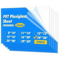 Art3d 5-Pack of 24 36" PET/Plexiglass Sheets, 24" x 36", 1mm Thick, Clear