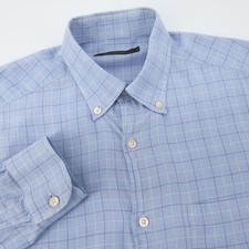 Ermenegildo Zegna Men's Blue Plaid Button Down Dress Shirt Long Sleeve Size M