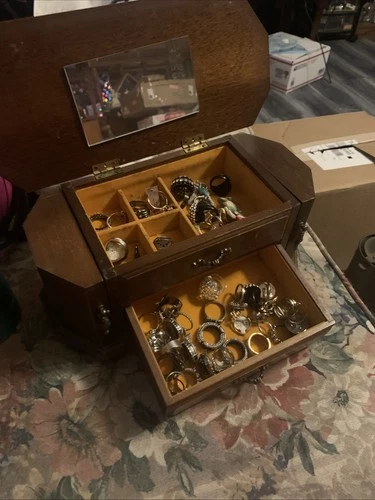 Vintage jewelry box with costume rings