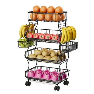 Simple Trending 4 Tier Rolling Cart, Stackable Fruit Vegetable 4-Tier, Black 