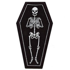 Skeleton Laying in Coffin Patch Spooky Bones Body Embroidered Iron On