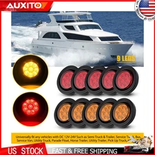 2" 10PCS LED Truck Trailer Clearance Round Side Marker Light Amber Red Lamps