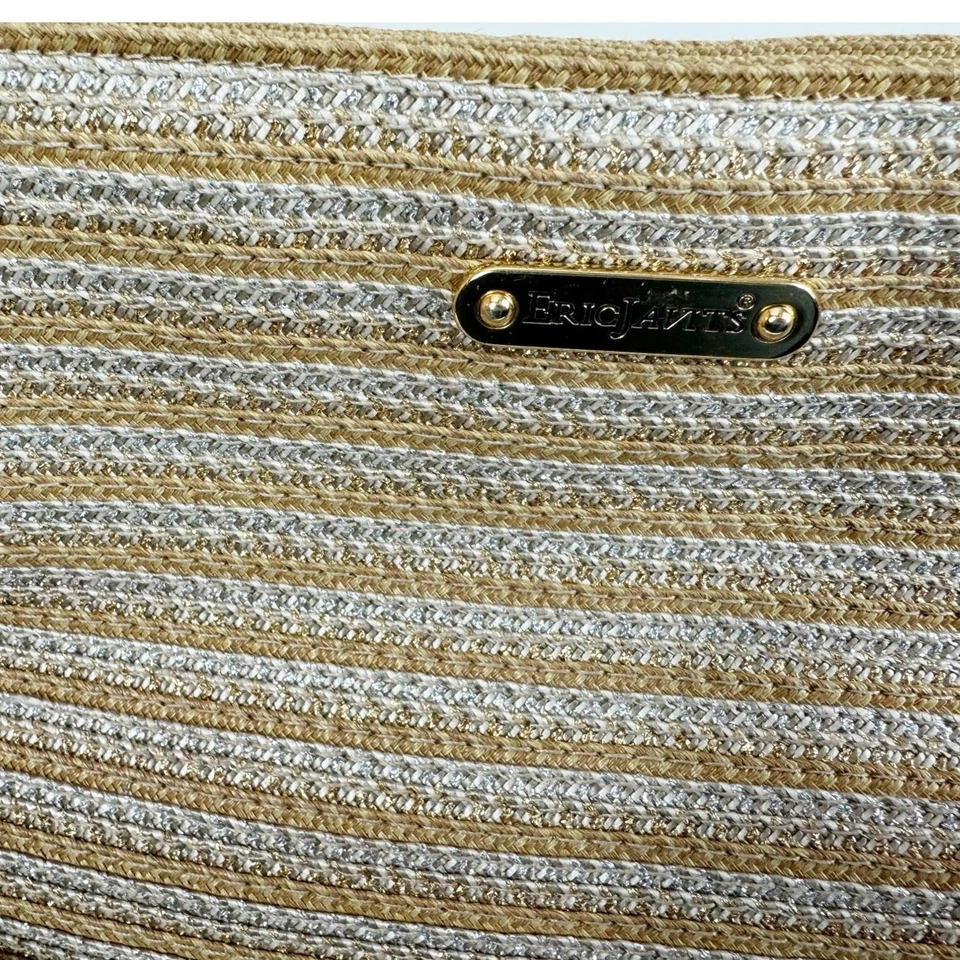 Eric Javits NY Womens Metallic Raffia Double Chain-Link Strap Purse Gold Silver - Image 2 of 4