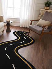 Hand Tufted Road Runner Rug, Black Novelty Street Carpet, Unique