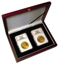 Wood Display Box For 2 Certified Graded Coin Slabs NGC PCGS ANA Mahogany Finish
