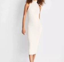 Future Collective Peach Sleeveless Mock Neck Fuzzy Bodycon Maxi Dress NWT