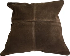 NWT Sia Suede Genuine Leather Square Throw Pillow Brown 15.5 Inches