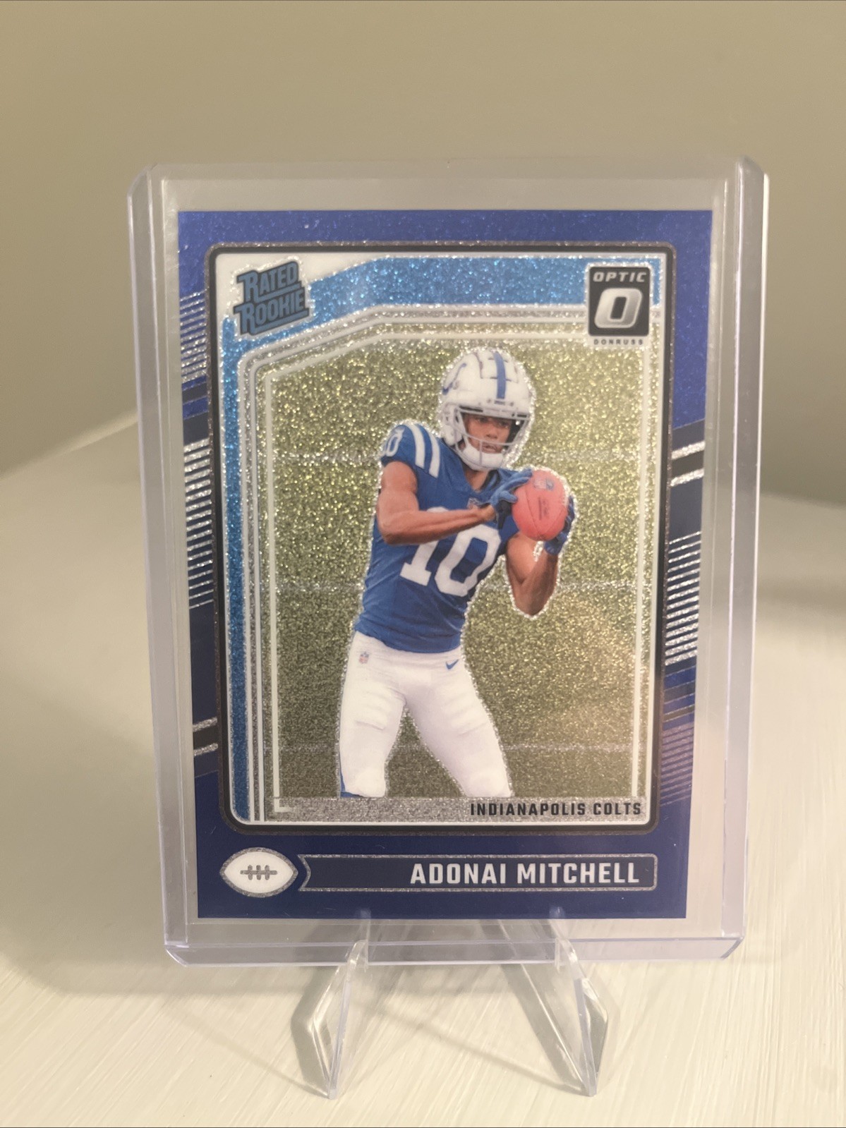 2024 Optic - Rated Rookie Adonai Mitchell #203 Blue Glitter Prizm Case Hit SSP