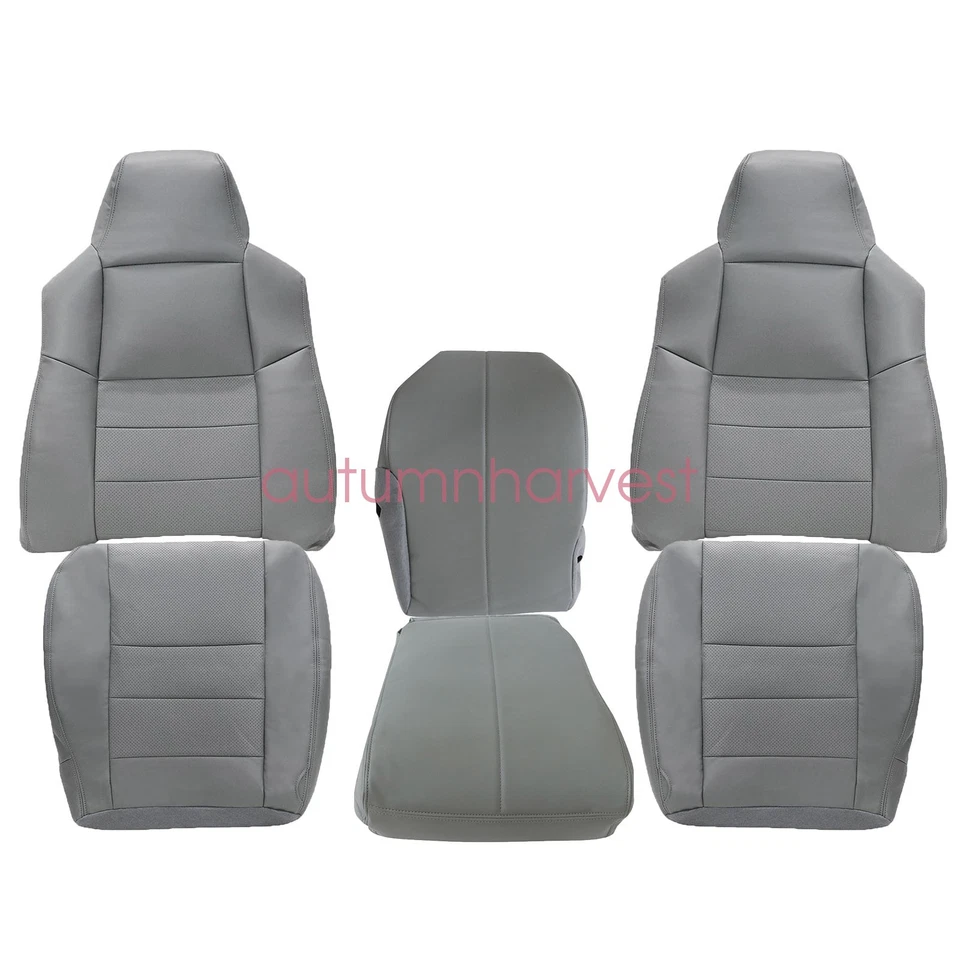 Cubierta de asiento delantera de cuero perforada gris 6 piezas para Ford F250 Super Duty 2002-2007 Foto 2 de 4