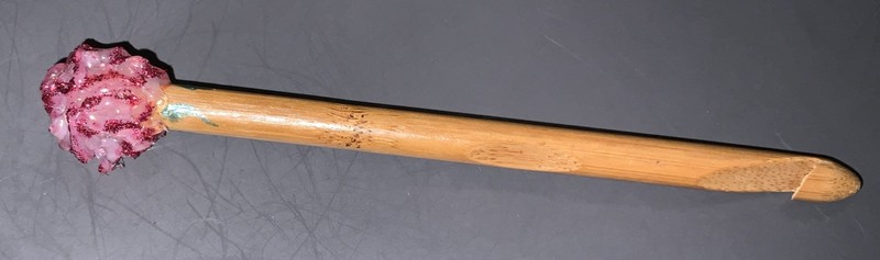 Crochet Hook With Rose On Top Handpainted Leaves 9.0 m.m. 6” long Wood