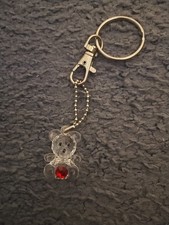 Plastic Teddy Bear Keychain With Red Gem