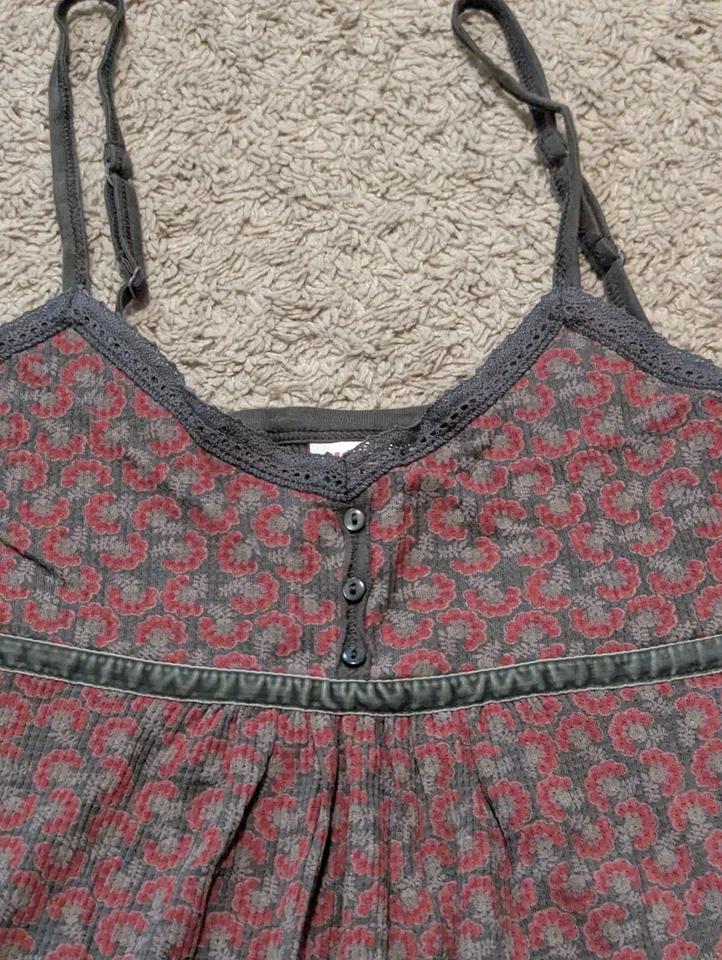 Vtg Y2K Mossimo Ribbed Tank Top Sz M Lace Velvet Babydoll Fairycore Floral Woods - Image 3 of 4