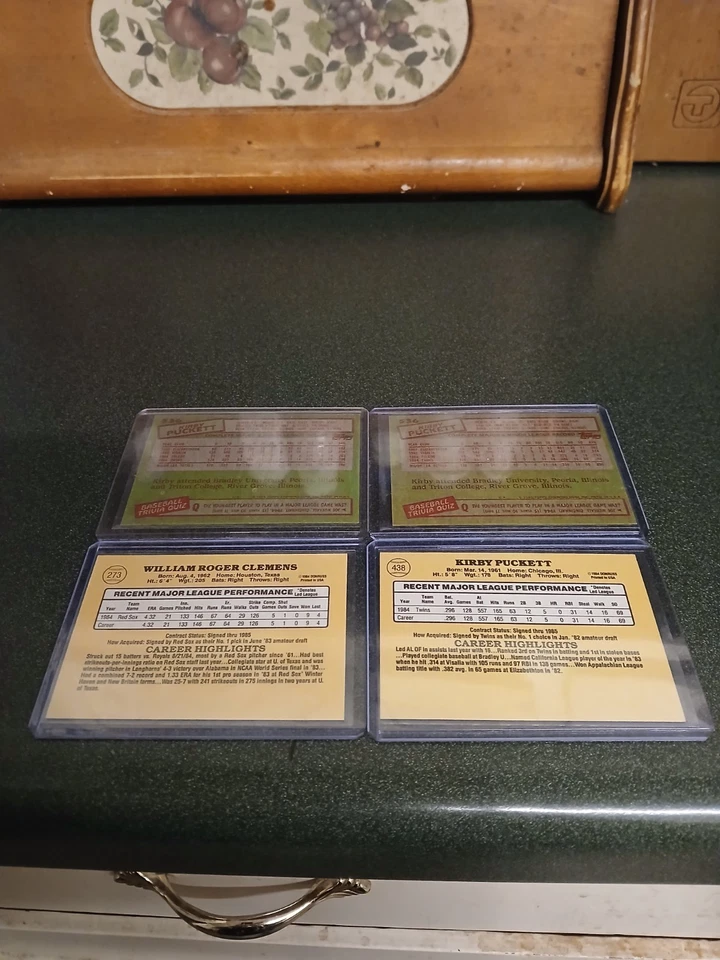 Lote de tarjetas de novato 1985 Topps & Donruss Roger Clemens & Kirby Puckett (lote de 4 tarjetas) Foto 4 de 4