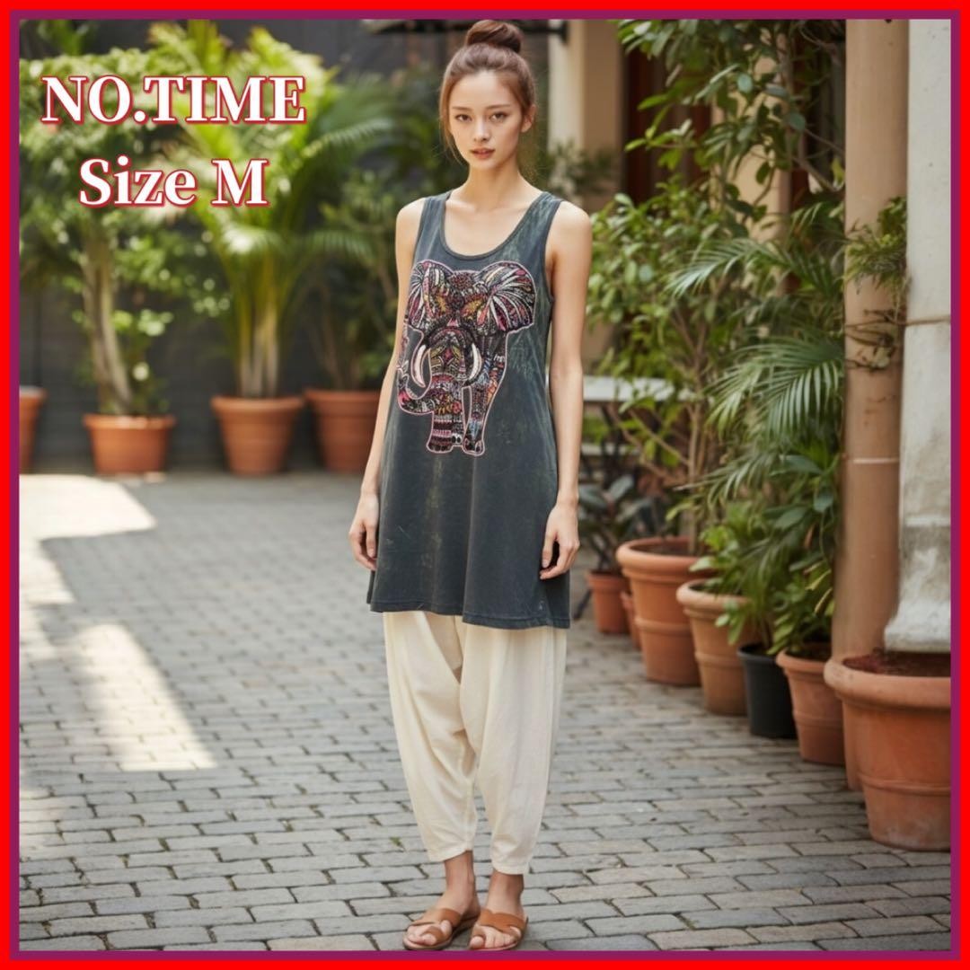 Notime Tunic Long Tank Top T-Shirt Ethnic Image Pattern Women Rare Band Animatio