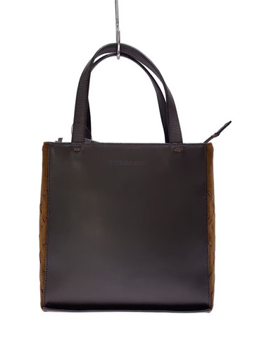 BURBERRY Square Stitch Handbag with Suede Trim, BRW (Plain)
