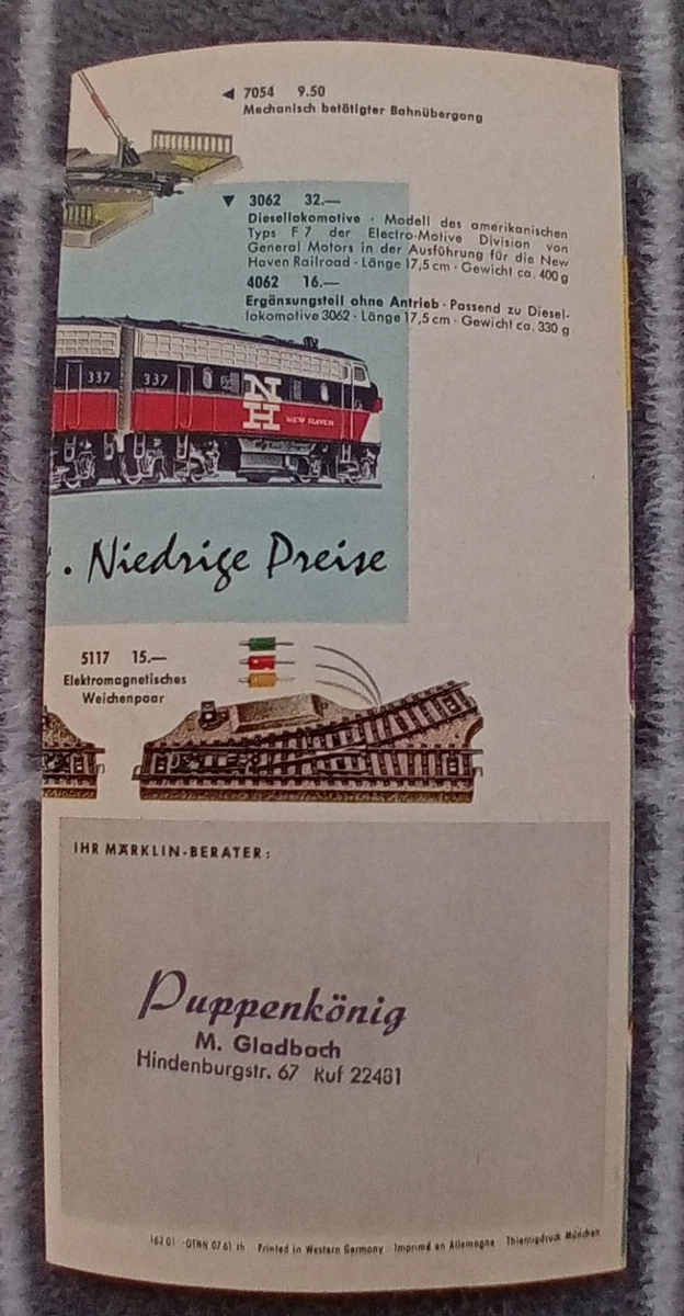 Märklin H0 Werbe-Flyer / Prospekt von 1961/62 / OTNN 07 61  th  / TOP / Original