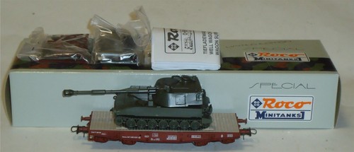 ROCO HO, VAGÓN PLATAFORMA 4 EJES CARGADO CON CARRO, REF. 47198, SERIE LIMITADA | Condition: Usado