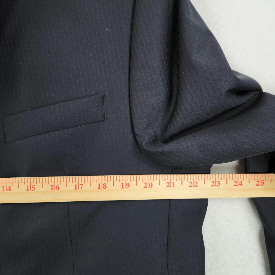 Chaqueta Calvin Klein Para Hombres 44 Corta Azul Marino Rayas Lana Calce Ajustado Traje Blazer Foto 4 de 4