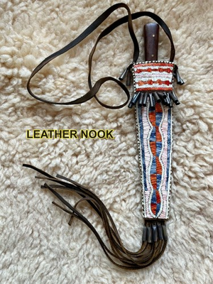 #ad Indian Beaded Knife Cover Native American Sioux Handmade Hide Knife Sheath $60.70