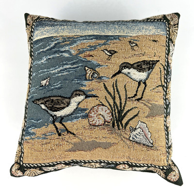 Sandpiper Bird Square Throw Tapestry Pillow Ocean Waves Beach House Nautical