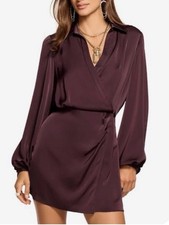 Ramy Brook Carolyn Plum Satin Wrap-Minidress Size XS MSRP $495