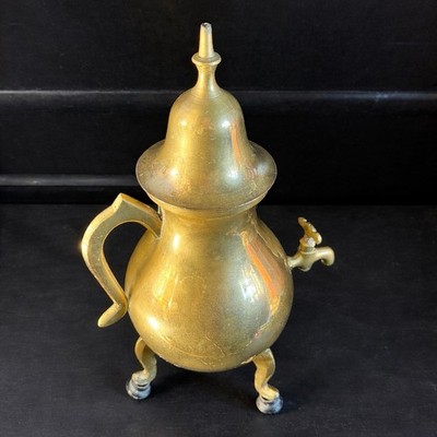 Vintage Messing Samowar Teeurne mit Zapfen & Deckel 3-beinige Fußkanne Wasserkocher