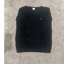 Lacoste Mens Black Cable Knit Cotton Pullover Sweater Size 48 US XL 