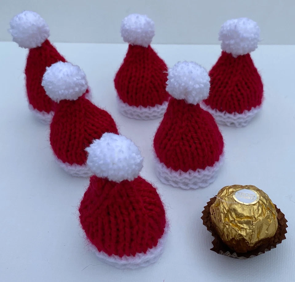 6 Hand Knitted Christmas Ferrero Rocher covers with cellophane gift bags