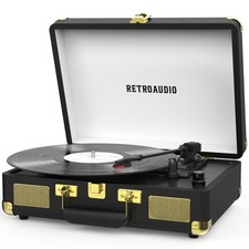 Vinyl Record Player 3-Speed Bluetooth Portable Suitcase Belt-Driven Record Pl...