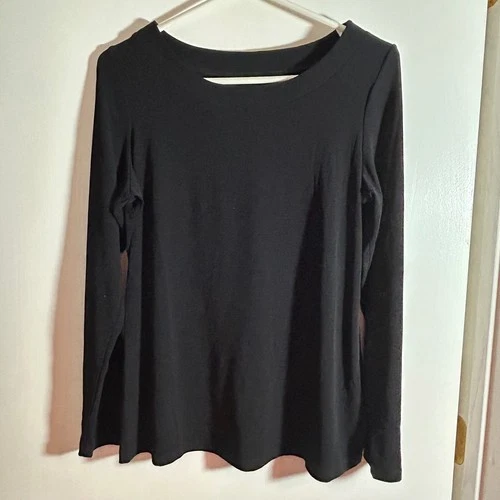 Susan Graver Style Black Long Sleeve Boat Neck Top A94921 Medium