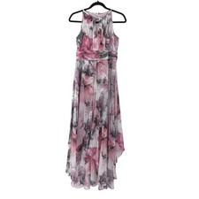 R&M Richards Pink Gray Floral Halter Maxi Chiffon Dress Size 6